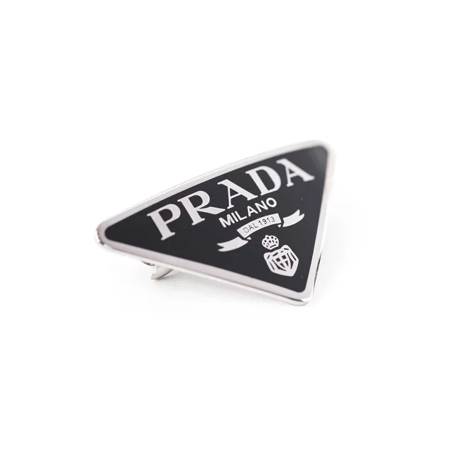 Prada Triangle Logo Plaque Hair Clip Black in Black from The Purse Affair