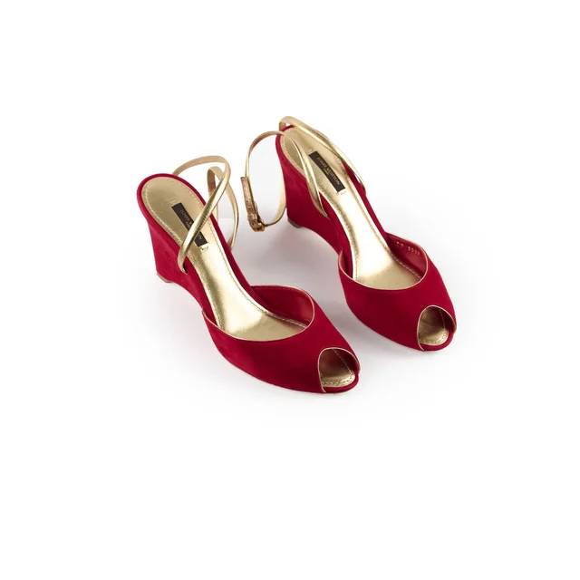 Louis Vuitton Wedge Heels Size 40 in Red Suede from The Purse Affair
