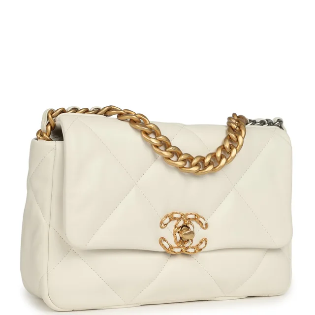 Chanel Medium 19 Flap Bag White Lambskin Mixed Metal Hardware in White Lambskin from Madison Avenue Couture, photo 2 of 2