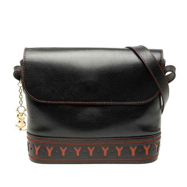 Black Saint Laurent Leather Cutout Crossbody in Black Leather from Designer Revival