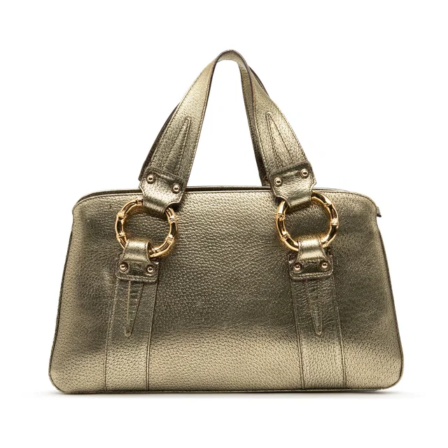 Gold Gucci Metallic Calfskin Metal Bamboo Handbag in Gold Calfskin from Designer Revival