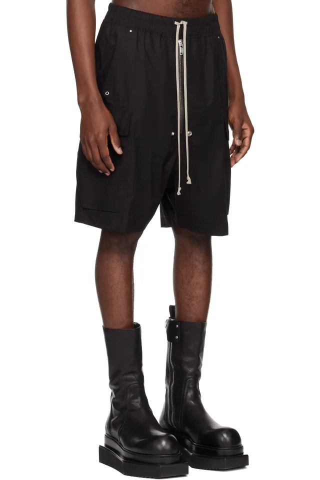 Rick Owens Black Temple Cargobela Shorts, photo 2 of 4 from SSENSE