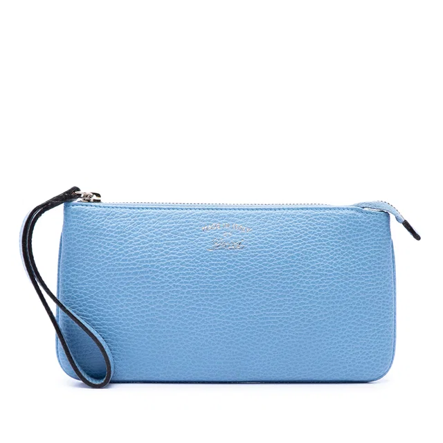 Blue Gucci Pebbled Calfskin Swing Wristlet Pouch in Blue Calfskin from Designer Revival