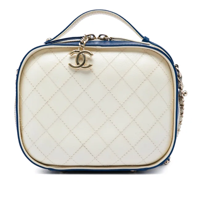 White Chanel Small CC Crumpled Calfskin Vanity Case Satchel in White Calfskin from Designer Revival