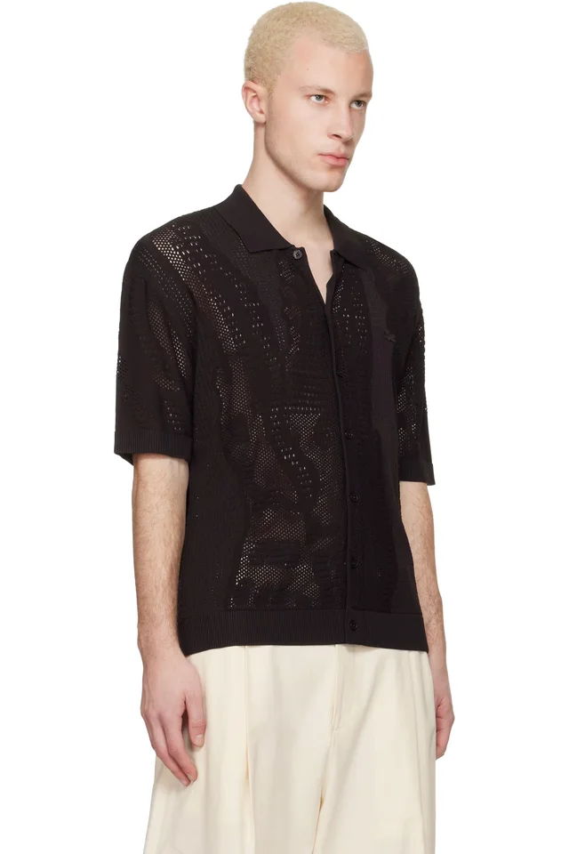 Lacoste Brown Lacy Knit Crocodile Shirt, photo 2 of 4 from SSENSE