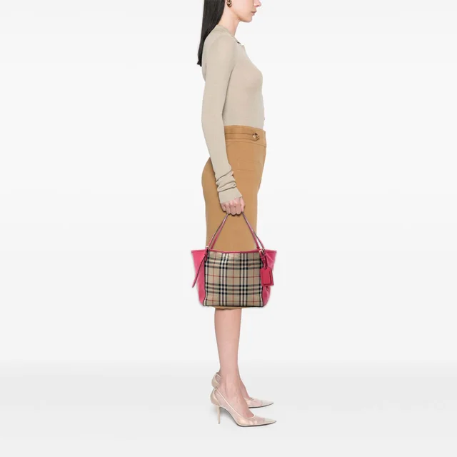 Burberry Small Haymarket Check Canvas and Leather Canterbury Tote in Beige Canvas from Designer Revival, photo 9 of 9