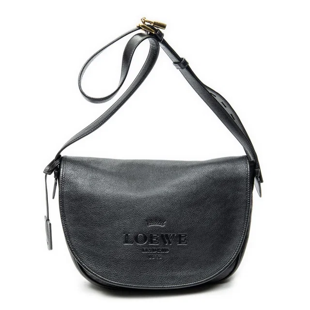 Loewe Heritage Flap Bag Messenger Black Grain Calfskin Leather in Black Calfskin from The Reluxe
