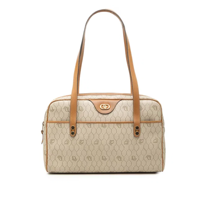 Beige Dior Honeycomb Coated Canvas Shoulder Bag in Beige Coated canvas from Designer Revival