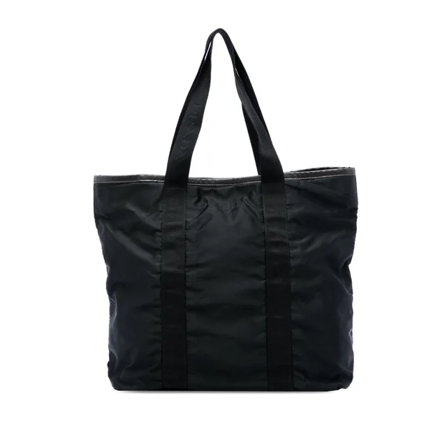 Black Prada Saffiano Trimmed Tessuto Tote in Black Saffiano leather from Designer Revival