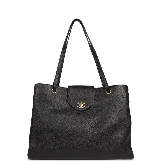 Chanel XXL "It Girl" Shopping Tote Black Grained Calfskin Gold Hardware in Black Caviar leather from Madison Avenue Couture