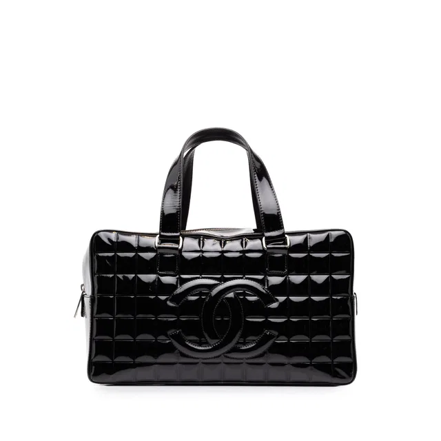 Black Chanel CC Chocolate Bar Patent Bowler Bag Handbag in Black Patent leather from Designer Revival