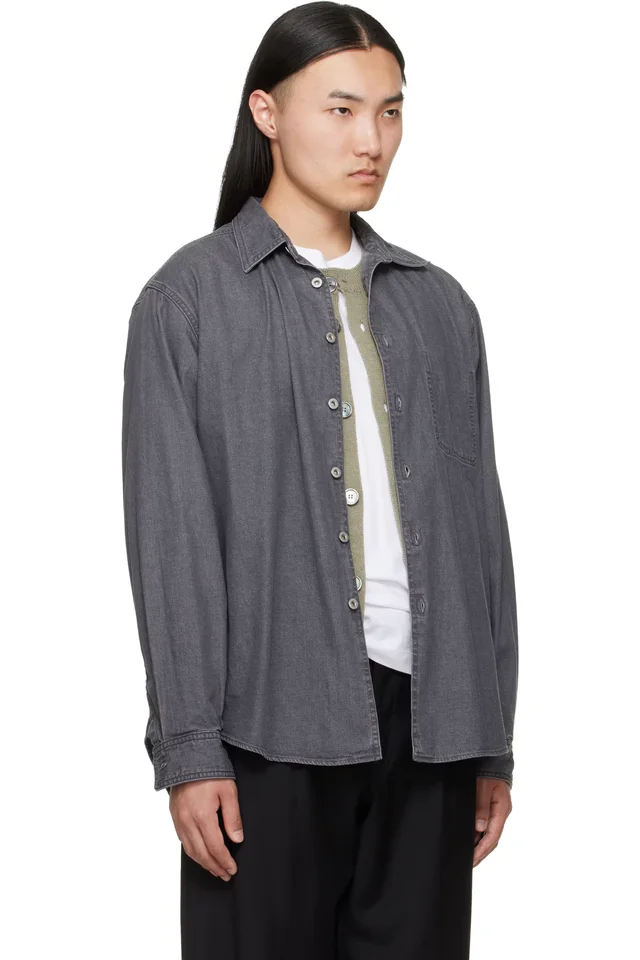YOKE Gray Vintage Washed Denim Overshirt, photo 2 of 3 from SSENSE