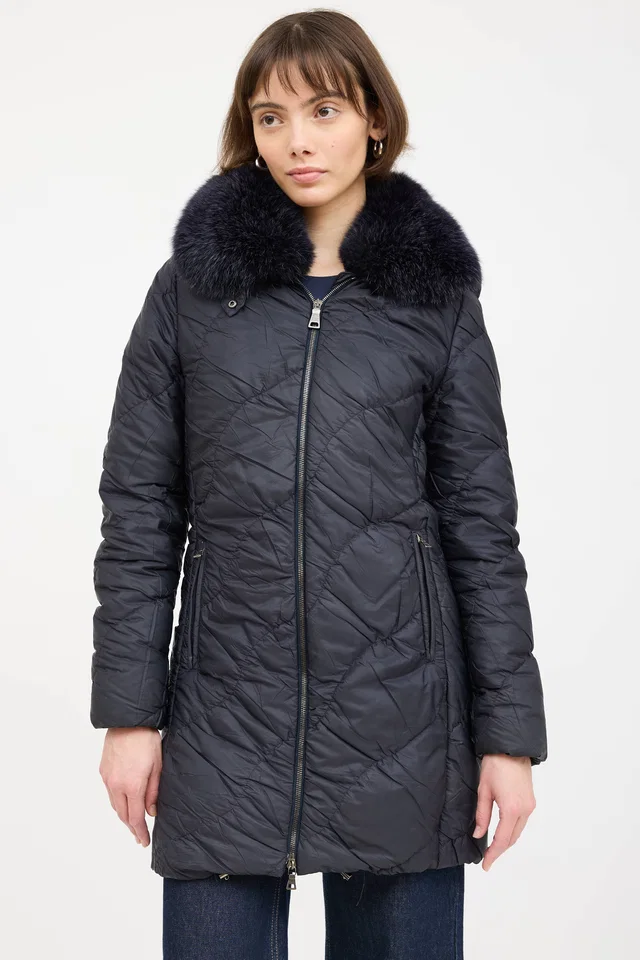 Prada 2009 Down Fur Trim Parka in Nylon from VSP Consignment