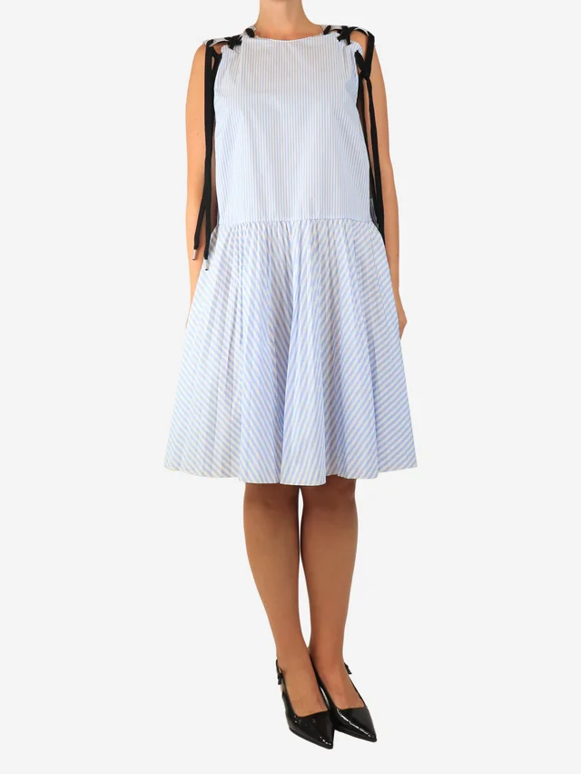 REDValentino Blue and white sleeveless striped midi dress - size UK 16 in White from Sign of the Times