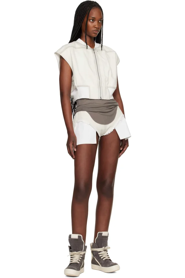 Rick Owens DRKSHDW Off-White Temple Dirt Cutoff Denim Shorts, photo 4 of 4 from SSENSE