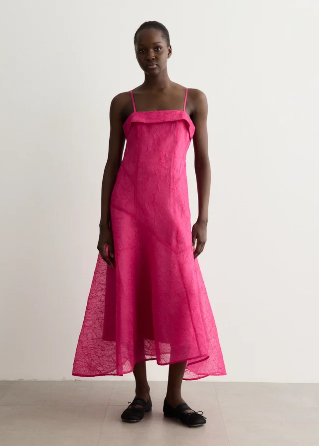 Ganni Shibori Organza Long Asymmetric Dress in Pink from Incu, photo 1 of 1