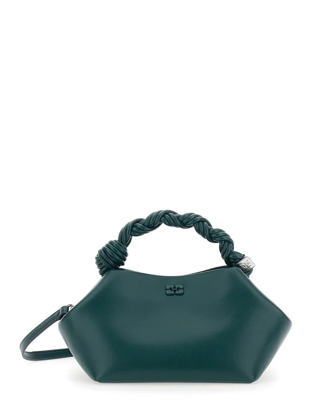 GANNI Twisted Leather Handle Shoulder Bag — Green in Green Leather from HEWI