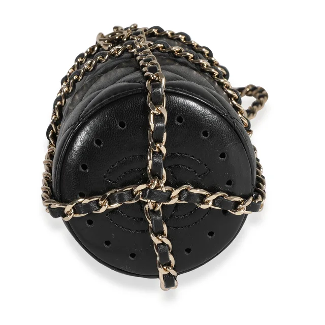 Chanel Gold Metal Water Bottle & Black Quilted Lambskin Holder Black; Leather Handbag in Black Lambskin from HEWI, photo 2 of 2