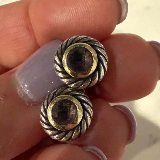 David Yurman Sterling Silver Rope-Edge Stud Earrings With Smoky Gem in gray|purple from Poshmark