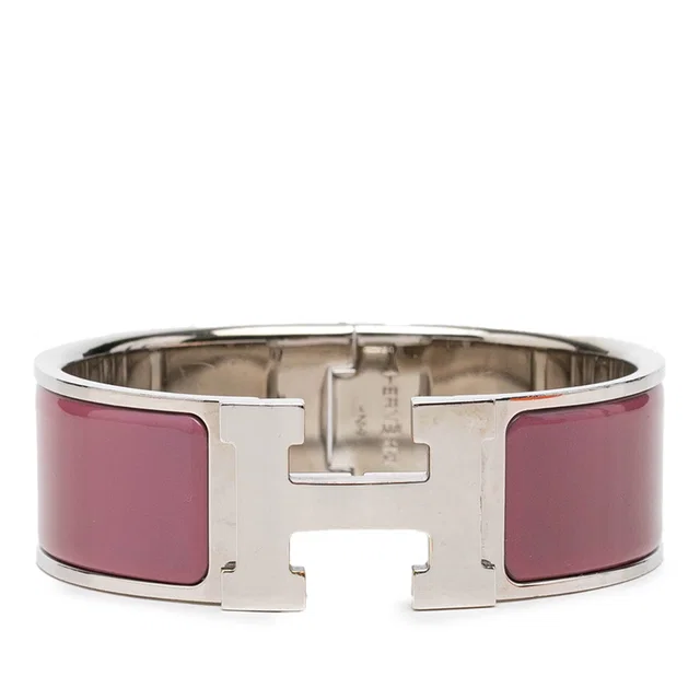 Red Hermès Wide Enamel Clic Clac H Bracelet PM in Red from Designer Revival