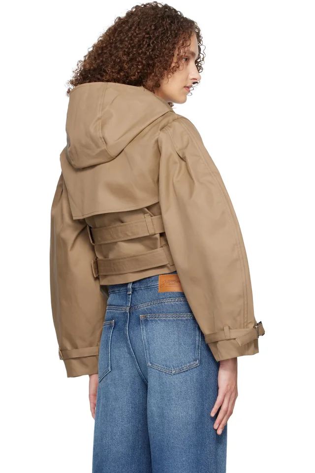 GANNI Tan Bonded Cotton Short Trench Jacket, photo 3 of 3 from SSENSE
