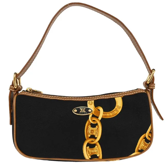 Celine Black Chain Print Handbag in Black Canvas from AMORE Vintage Tokyo
