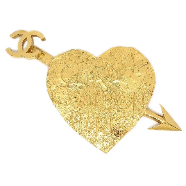 Chanel 1993 Gold Graffiti Heart Arrow Brooch in Gold from AMORE Vintage Tokyo