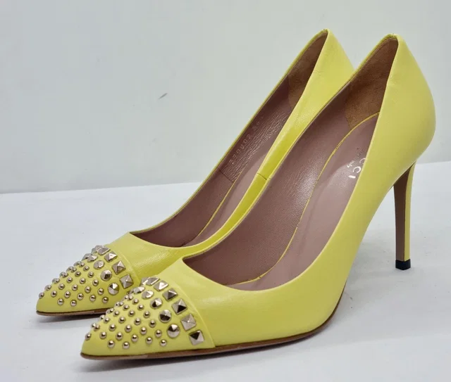 Gucci Yellow Studded Leather Malaga Pointed Toe Pumps in Yellow Leather from HEWI