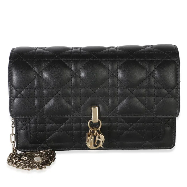 Black Lambskin Cannage My Dior Daily Chain Pouch in Black Lambskin from myGemma