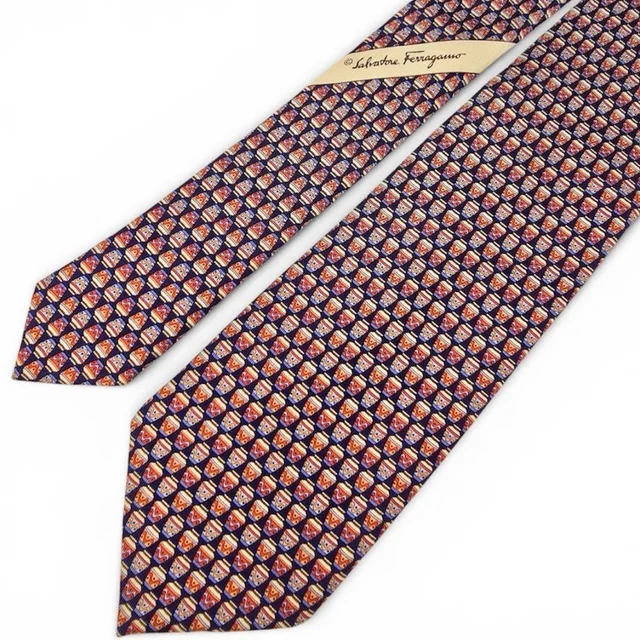 Vtg Salvatore Ferragamo Silk Tie Blue Red Orange Greek Urn Jar Print Italy in blue|red Silk from Poshmark