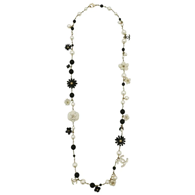 Chanel Camellia CC Pearl Beaded Long Necklace from Clotheshorse Anonymous