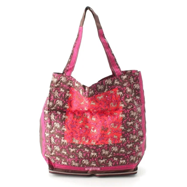 Hermès Silky Pop Leather Silk Buffalo Tote Bag Brown Pink in Brown Silk from The Reluxe