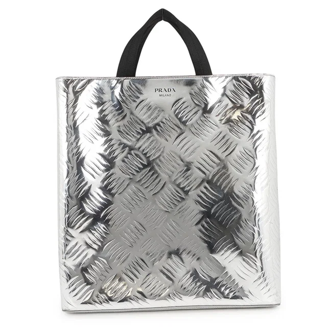 Prada Shopping bag Silver2VG113 BrushedLeather Canvas in Canvas from GALLERY RARE