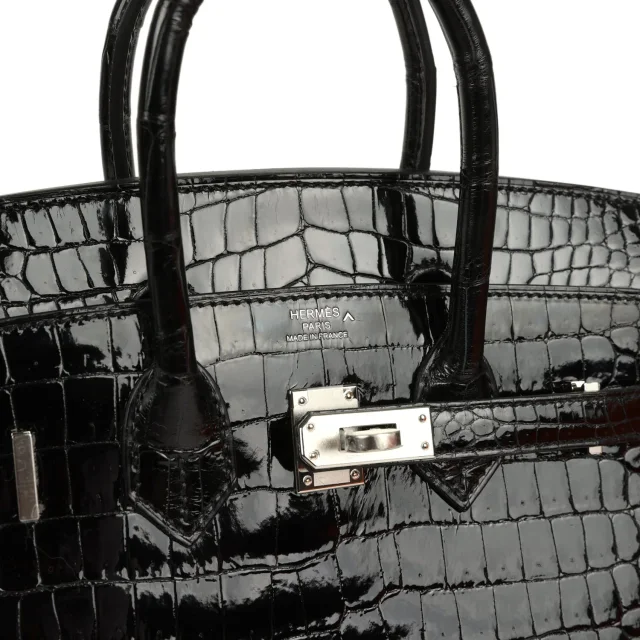 Hermès Birkin Sellier 25 Sellier Black Shiny Porosus Crocodile Palladium Hardware in Black Exotic from Madison Avenue Couture, photo 3 of 3
