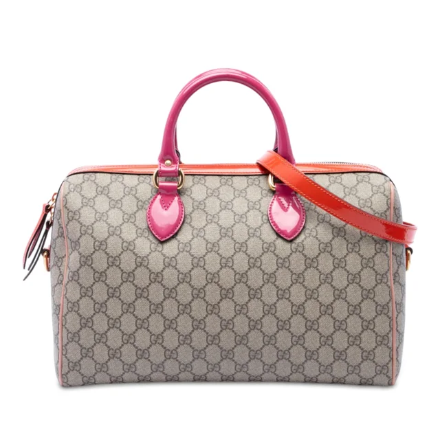 Beige Gucci Medium GG Supreme Satchel in Beige Coated canvas from Designer Revival