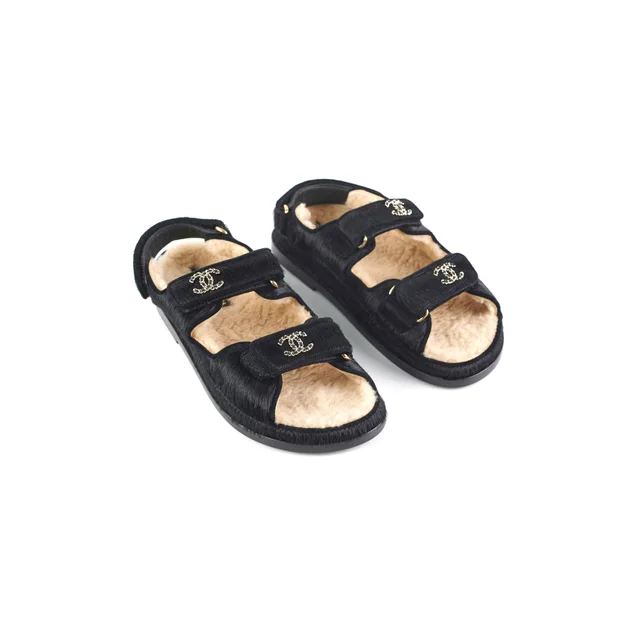 Chanel Calf Hair Sandals Black 36 2023 in Black Leather from The Purse Affair