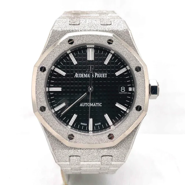 Audemars Piguet Royal Oak Frosted Gold Black with Grande Tapisserie Pattern Dial Ladies Watch… in black|gold|white from Jomashop.com