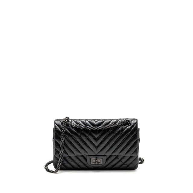 Chanel Small 2.55 Reissue Double Flap Bag Chevron Aged Calfskin So Black in Black Calfskin from EMIER