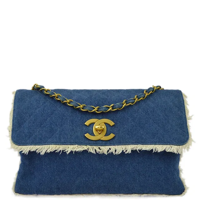 Chanel 1997-1999 Blue Denim Maxi Straight Flap Bag in Blue Denim from AMORE Vintage Tokyo