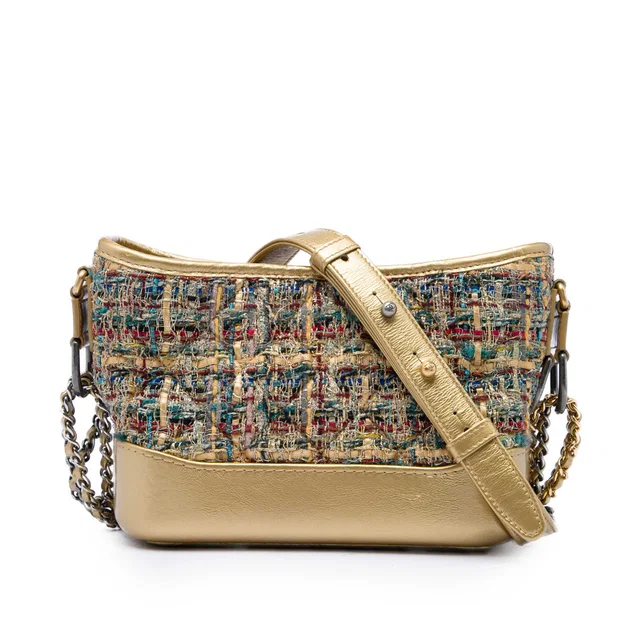Gold Chanel Small Tweed and Metallic Calfskin Gabrielle Crossbody in Gold Calfskin from Designer Revival, photo 1 of 1
