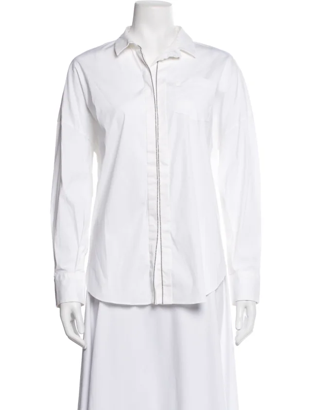 Brunello Cucinelli Long Sleeve Button-Up Top in white from The RealReal
