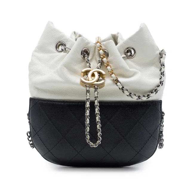 Black Chanel Small Bicolor Quilted Calfskin Gabrielle Bucket Bag in Black Calfskin from Designer Revival