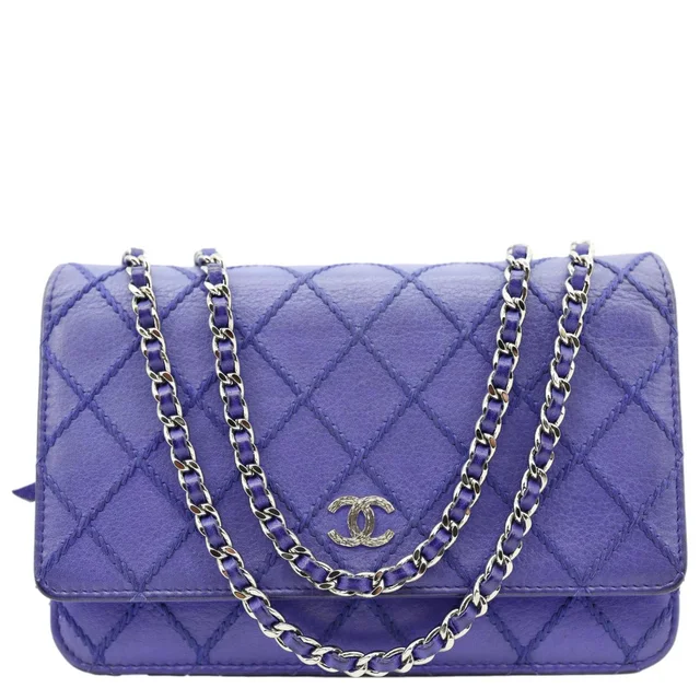 Chanel Fancy CC Quilted Calfskin Leather Wallet On Chain Bag Blue in Blue Calfskin from Dallas Designer Handbags