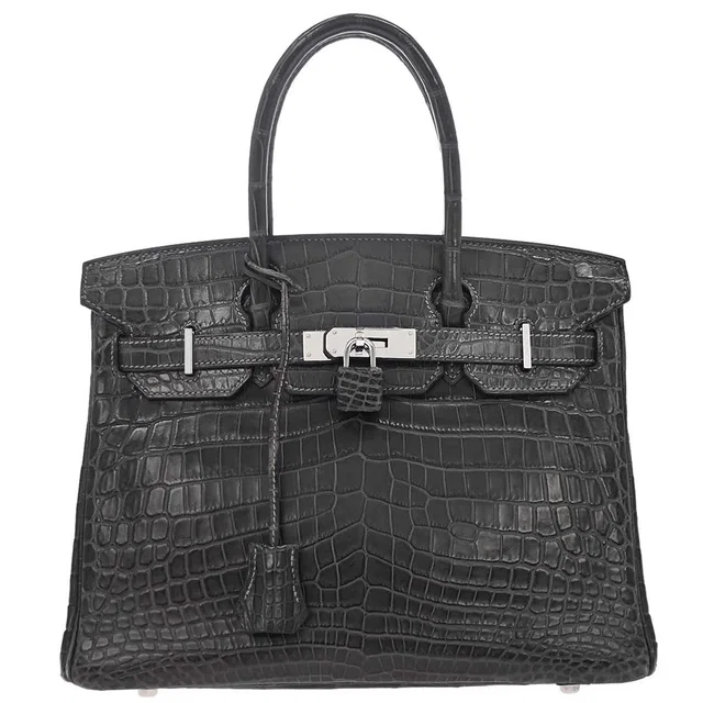Hermès Graphite Matt Niloticus Birkin 30 Handbag in Grey Crocodile from AMORE Vintage Tokyo