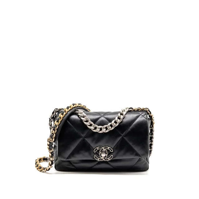Chanel Small 19 Bag Lambskin Black multicolour Hardware (Microchip) in Black Lambskin from EMIER