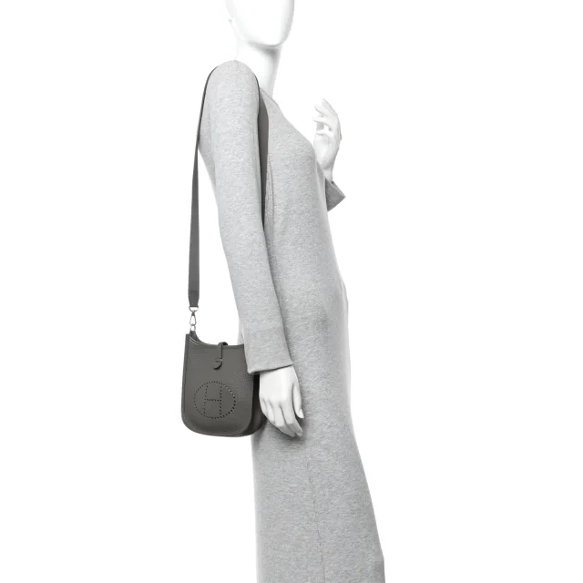 Hermès Taurillon Clemence Evelyne TPM Etain in Taupe Clemence leather from FASHIONPHILE, photo 2 of 13