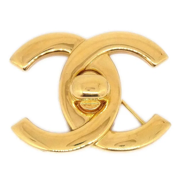 Chanel Turnlock Brooch Gold Large 96A in Gold from AMORE Vintage Tokyo
