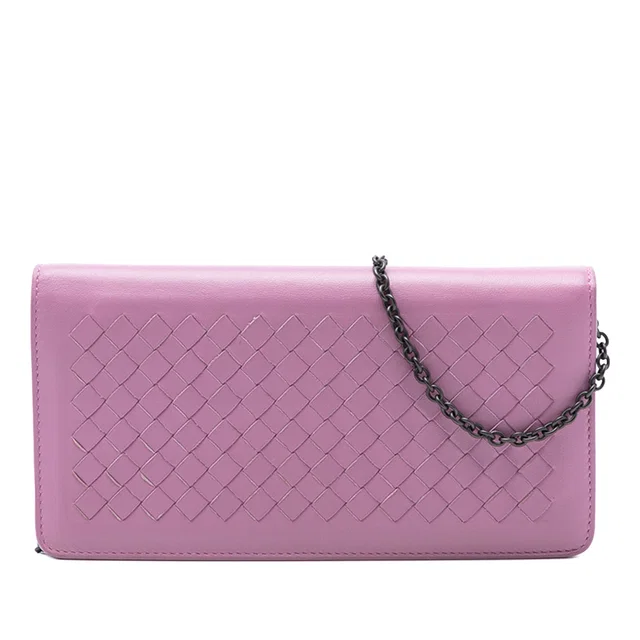 Purple Bottega Veneta Nappa Intrecciato Continental Wallet on Chain Crossbody Bag in Purple Nappa leather from Designer Revival