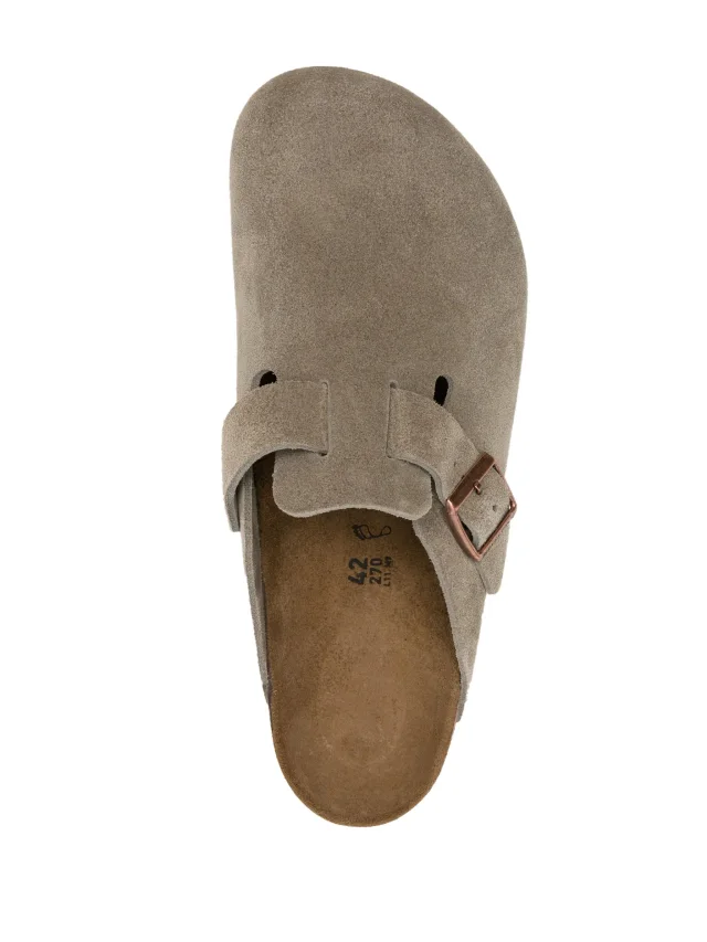 Birkenstock Boston buckle-fastening slides in Neutrals, photo 4 of 4 from FARFETCH