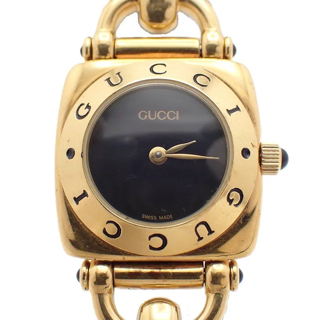 Gucci Quartz Watch Gold Black Dial Leather Strap Pawn in Black Leather from The Reluxe